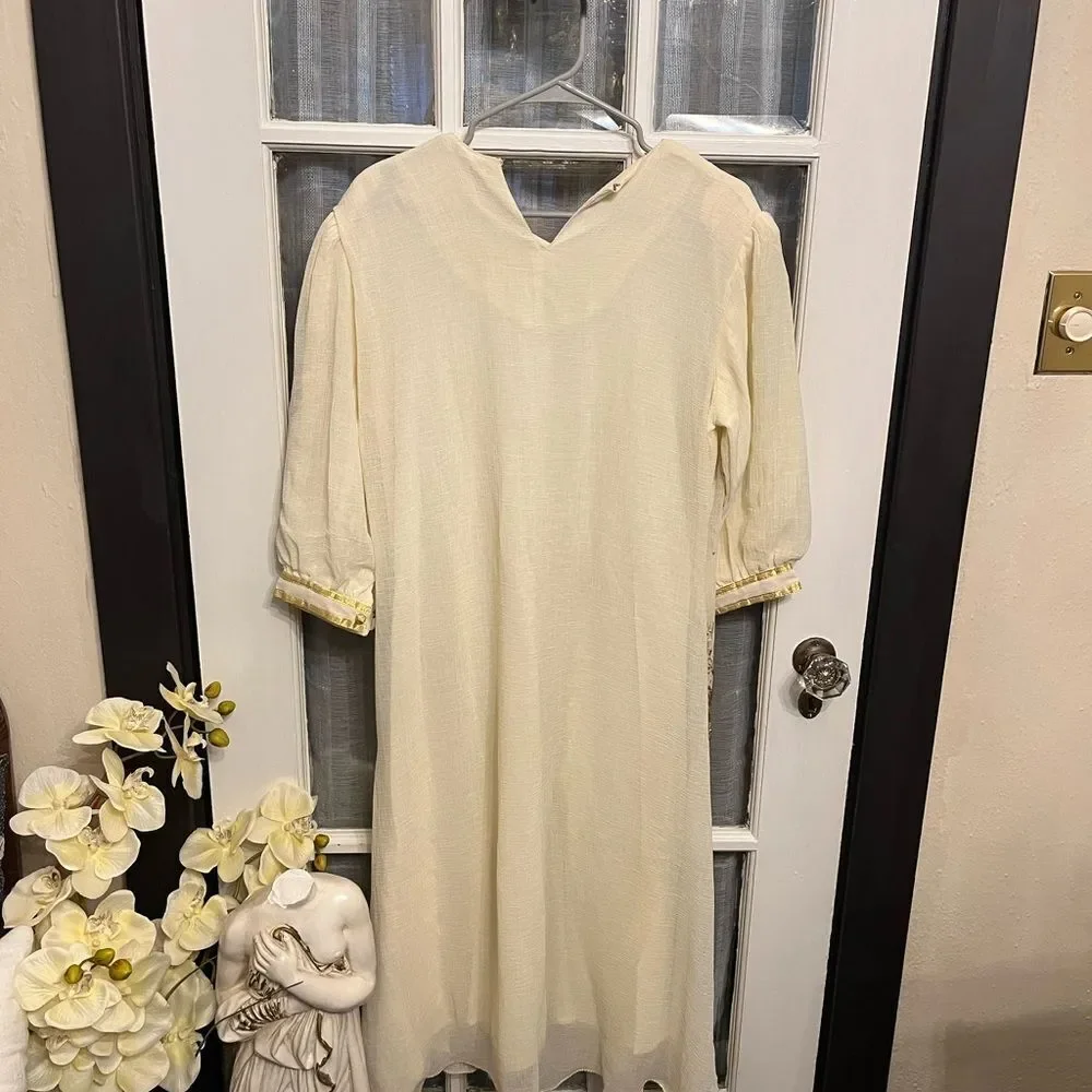 Embroidered Cream Dress with Paisley Design